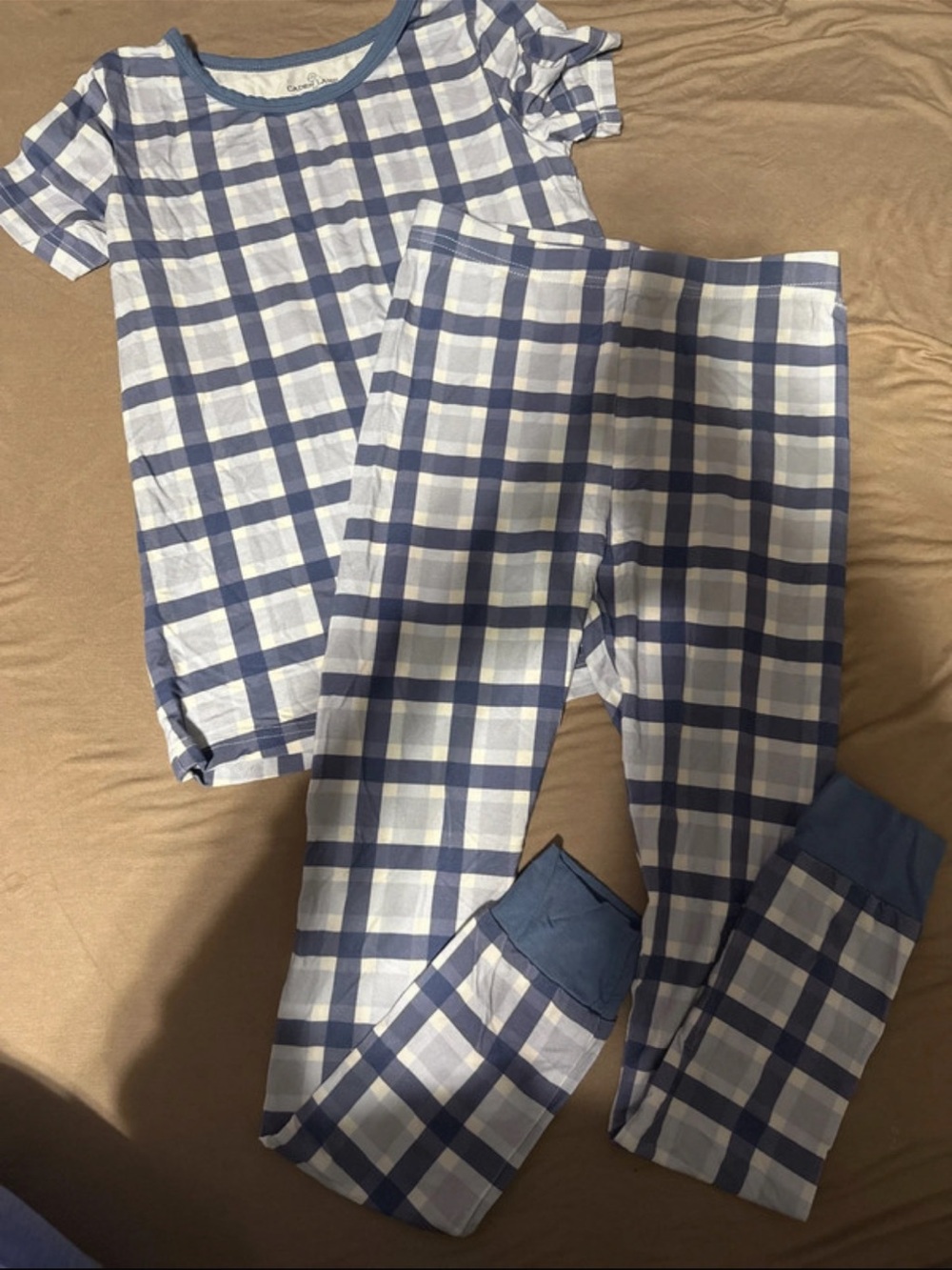 Caden Lane Blue & White Plaid Short Sleeve Kids Pajama Set